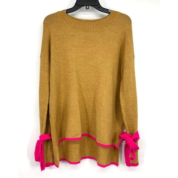 Crown & Ivy Sweater Pullover Bow Tie Long Sleeve Brown Pink NWT - Picture 1 of 11